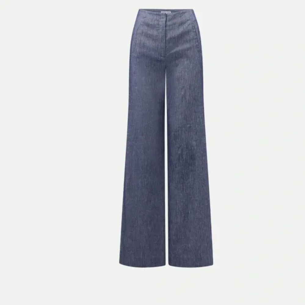 Veronica Beard Jude Linen Wide Leg Pants Blue Melange Size 10 New - Picture 4 of 9
